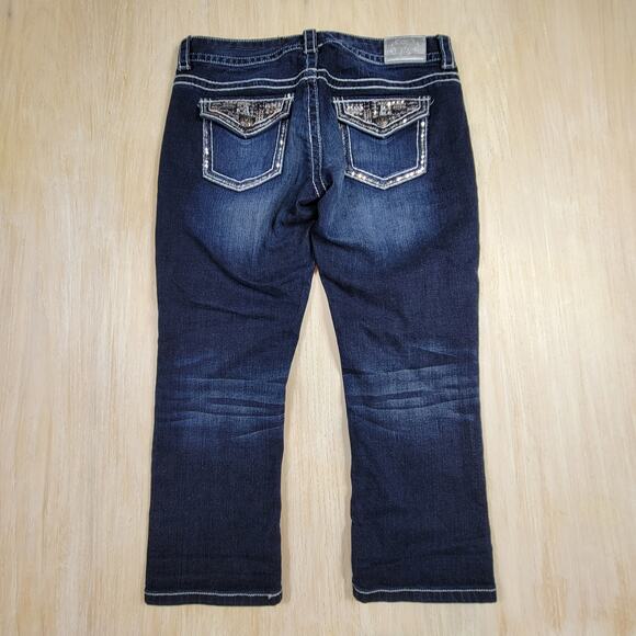 Maurices Premium Embellished Rhinestone Dark Wash Low Rise Denim Jeans 9/10 - Picture 6 of 12